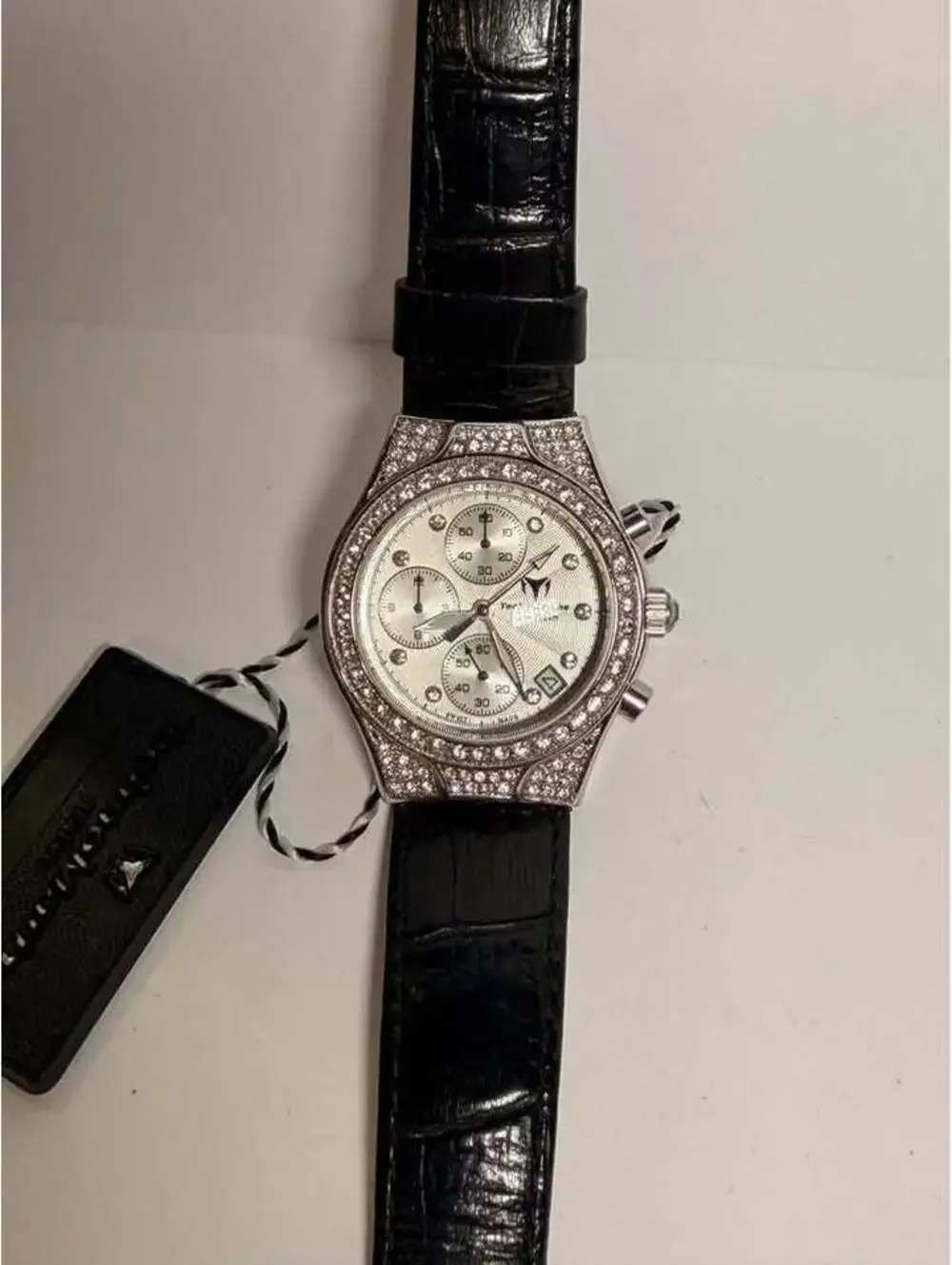 Technomarine Chronograph Crystal-Studded Bezel Watch Runs Fine 36mm